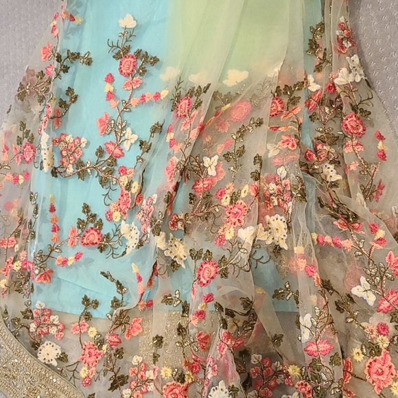 Women's Floral Embroidered Pleated Saree & Blouse - Picture 7 of 14